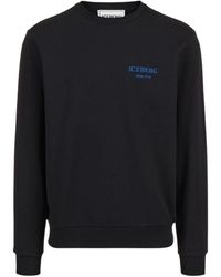 Iceberg - Hoodies & Sweatvesten ,Zwart ,Zwarte Trui Met Kleine Branding - Lyst