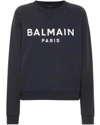 Balmain - Hoodies & Sweatvesten ,Blauw ,Katoen Logo Detail Katoenen Sweatshirt - Lyst