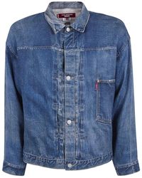 Junya Watanabe - Jassen ,Blauw ,Denim Denim Print Pure Linen Jacket - Lyst