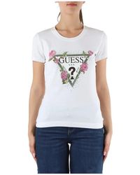 Guess - T-shirt slim fit in cotone stretch con strass - Lyst