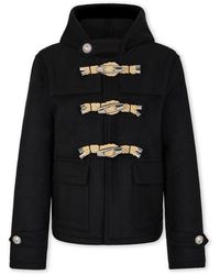 Rabanne - Zwarte Wol Toggle Jas Met Capuchon - Lyst