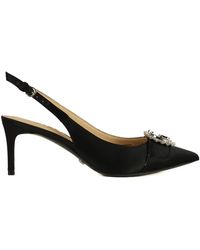 Guess - Décolleté slingback in raso con placca logo - Lyst