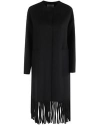 Ermanno Scervino - Schwarzer Wollmantel Mit Fransen - Lyst