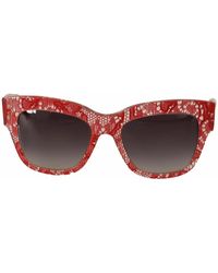 Dolce & Gabbana Red Lace Acetate Rechthoekige Shades Zonnebril - Rood