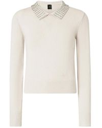 Pinko - Truien & Vesten ,Wit ,Leer Gebreide Polo Met Lange Mouwen - Lyst