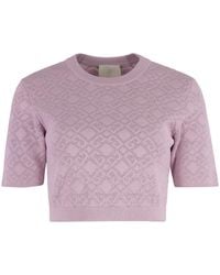 Givenchy - Truien & Vesten ,Roze ,Polyester Geribbelde Jacquard Gebreide Cropped Top - Lyst