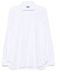 Barba Napoli - Overhemden ,Wit ,Nylon Witte Overhemd Met Lange Mouwen En Knopen - Lyst