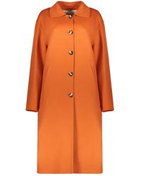 Herno - Jassen ,Oranje ,Wol Klassieke Wollen Jas Met Twee Zakken - Lyst