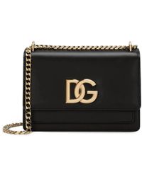 Dolce & Gabbana - Borsa a tracolla in pelle nera con placca logo oro - Lyst