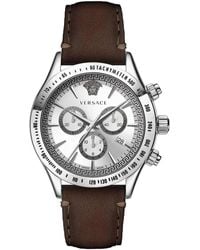 Versace - Cronografo classico pelle marrone argento acciaio orologio - Lyst