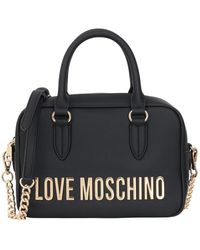 Love Moschino - Borsa nera da con lettering dorato e tracolla a catena - Lyst