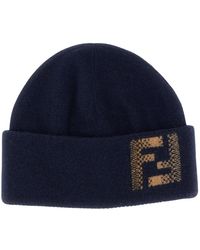 Fendi - Accessoires ,Blauw ,Wol Beanie - Lyst