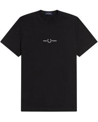Fred Perry - Tops ,Zwart ,Katoen T-Shirt Met Geborduurd Logo - Lyst