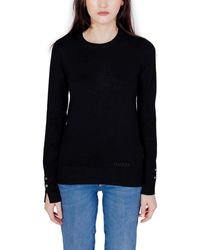 Guess - Truien & Vesten ,Zwart ,Katoen Rondgebreide Trui - Lyst