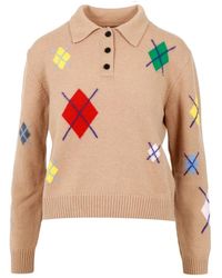 MSGM - Truien & Vesten ,Bruin ,Wol Polo Shirt Met Lange Mouwen - Lyst