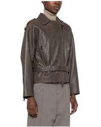 Emporio Armani - Jassen ,Bruin ,Leer Leren Bikerjack Met Riem - Lyst