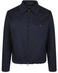 Incotex - Jassen ,Blauw ,Blauwe Flanellen Zip Overshirt Klassieke Stijl - Lyst