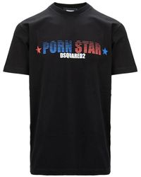 DSquared² - Tops ,Zwart ,Katoen Slip-On T-Shirt Met Print - Lyst