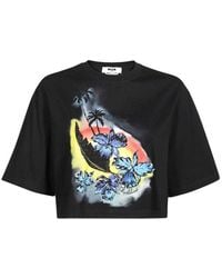 MSGM - Bedrucktes Baumwoll-Crop-Top - Lyst