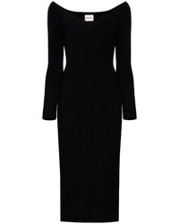 KHAITE - Kleedjes ,Zwart ,Polyester Geribbelde Midi-Jurk - Lyst