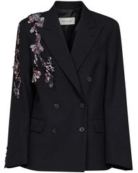 Dries Van Noten - Jassen ,Zwart ,Wol Geborduurd Double-Breasted Blazer - Lyst