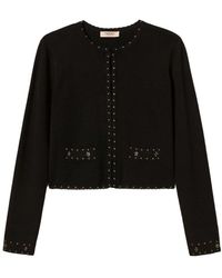 Twinset - Jassen ,Zwart ,Zwarte Gebreide Jas Met Oogjesversiering - Lyst