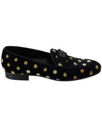 Dolce & Gabbana - Blue Velvet Crown Slippers Loafers Shoes - Lyst