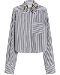 Sportmax - Overhemden ,Veelkleurig ,Katoen Quagga Verfraaide Gestreepte Katoenen Popeline Blouse - Lyst