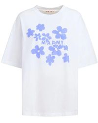 Marni - T-Shirt Mit Floralem Print Und Kurzen Ärmeln - Lyst