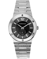 Versace - Accessoires ,Grijs ,Herenhorloge Greca Logo 41 D/Blk Band Met Logo Vevi 007 20 - Lyst