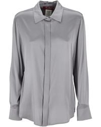 Max Mara - Overhemden ,Grijs ,Satijn Zijden Satijnen Shirt Elastisch Mono Col. 080 - Lyst