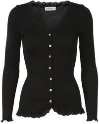 Rosemunde - Truien & Vesten ,Zwart ,Katoen Zwarte Cardigan Met Kant Details - Lyst
