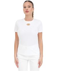 Elisabetta Franchi - T-shirt bianca con placca logo - Lyst