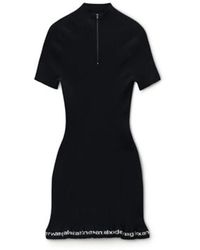Alexander Wang - Kleedjes ,Zwart ,Jurk Met Korte Mouwen En Ribstructuur - Lyst