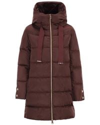 Herno - Jassen ,Rood ,Leer A-Lijn Donsjack Met Capuchon - Lyst