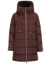 Herno - Jassen ,Rood ,Leer A-Lijn Donsjack Met Capuchon - Lyst