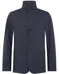 Herno - Jassen ,Blauw ,Polyester Elegante Donkerblauwe Jas, Moderne Stijl - Lyst