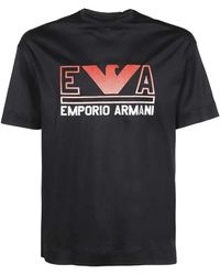 Emporio Armani - T-shirt blu navy a manica corta in jersey misto cotone e con maxi logo lettering e logo aquila rosso - Lyst