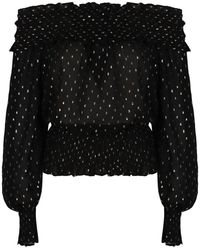 Self-Portrait - Overhemden ,Zwart ,Chiffon Off-Shoulder Top Met Ruches - Lyst
