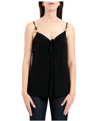 SIMONA CORSELLINI - Tops ,Zwart ,Leer Zwarte Top Met Strik Detail - Lyst