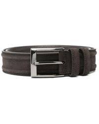 Canali - Vierkante Gesp Bruine Leren Riem - Lyst