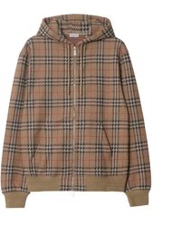 Burberry - Check Cotton Blend Zip Hoodie - Lyst