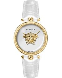 Versace - Weiß und gold palazzo lederuhr - Lyst