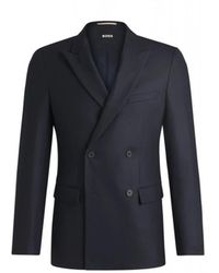 HUGO - Jassen ,Blauw ,Wol Slim-Fit Blazer - Lyst