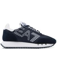 EA7 - Sneakers blu in pelle e tessuto - Lyst