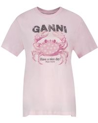 Ganni - Tops ,Roze ,Katoen T-Shirt Met Krab - Lyst
