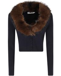 Self-Portrait - Truien & Vesten ,Blauw ,Nepbont Gebreide Cardigan Met Nepbont - Lyst