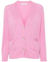 Le Tricot Perugia - Rosa baumwoll-strickjacke v-ausschnitt knopfleiste - Lyst