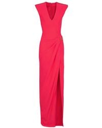 Balmain - Kleedjes ,Roze ,Lange Crêpe Jurk Met Versierde Details - Lyst