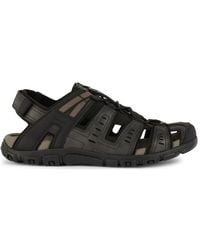 Geox - Schoenen ,Zwart ,Polyester Zwarte Platte Strada Sandalen - Lyst